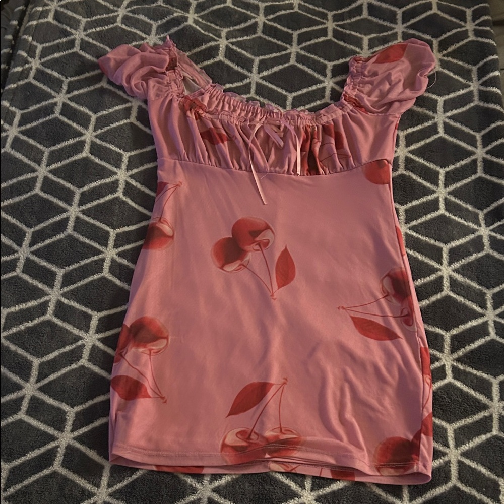Forever 21 Pink Cherry Print Mini Dress